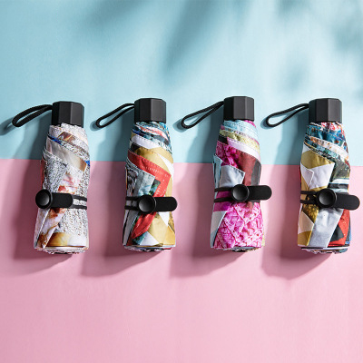 新款迷你超轻圆柄五折伞 创意五折伞 晴雨伞亚洲麻豆AV肉丝网站一区二区 防晒太阳伞